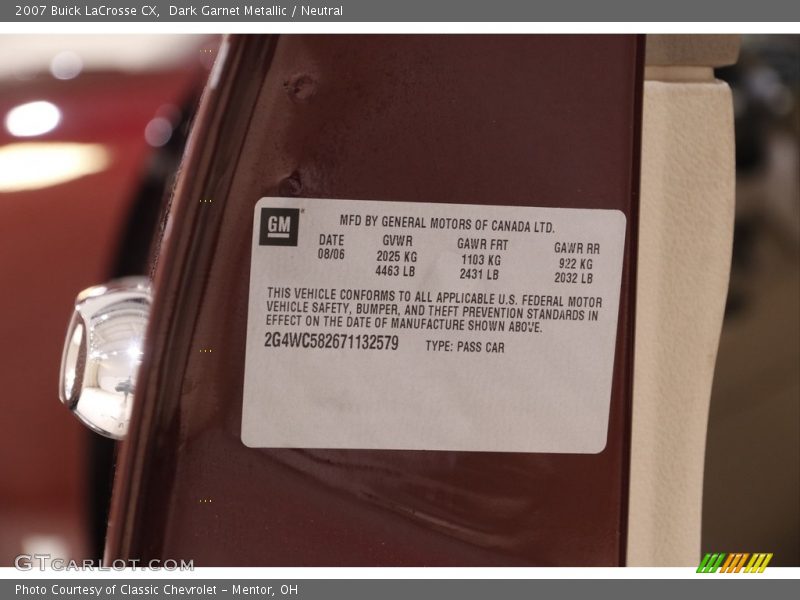 Dark Garnet Metallic / Neutral 2007 Buick LaCrosse CX