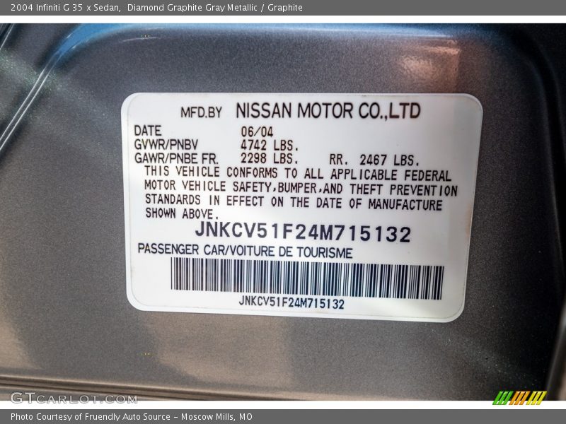 Diamond Graphite Gray Metallic / Graphite 2004 Infiniti G 35 x Sedan