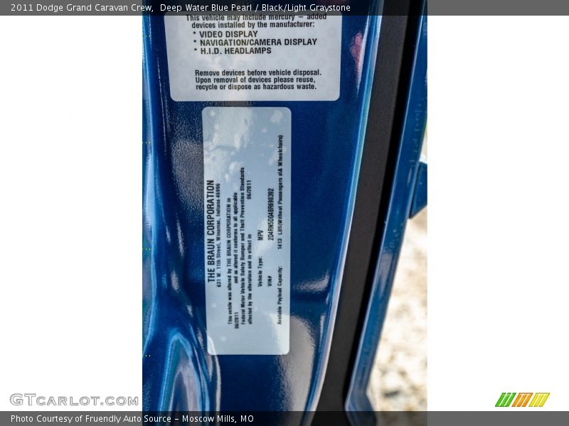 Deep Water Blue Pearl / Black/Light Graystone 2011 Dodge Grand Caravan Crew