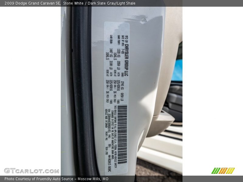Stone White / Dark Slate Gray/Light Shale 2009 Dodge Grand Caravan SE
