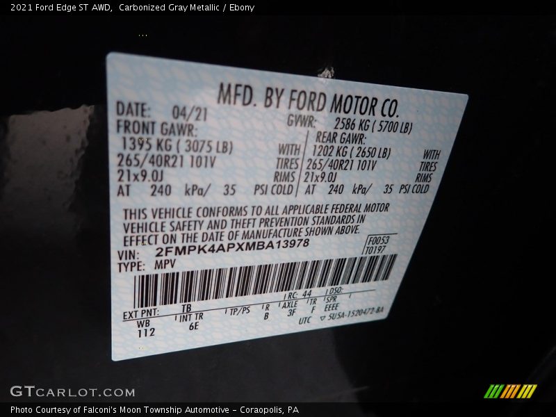 2021 Edge ST AWD Carbonized Gray Metallic Color Code TB