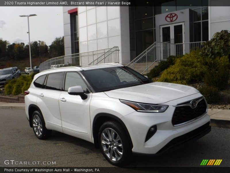 Blizzard White Pearl / Harvest Beige 2020 Toyota Highlander Limited AWD