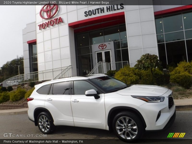 Blizzard White Pearl / Harvest Beige 2020 Toyota Highlander Limited AWD