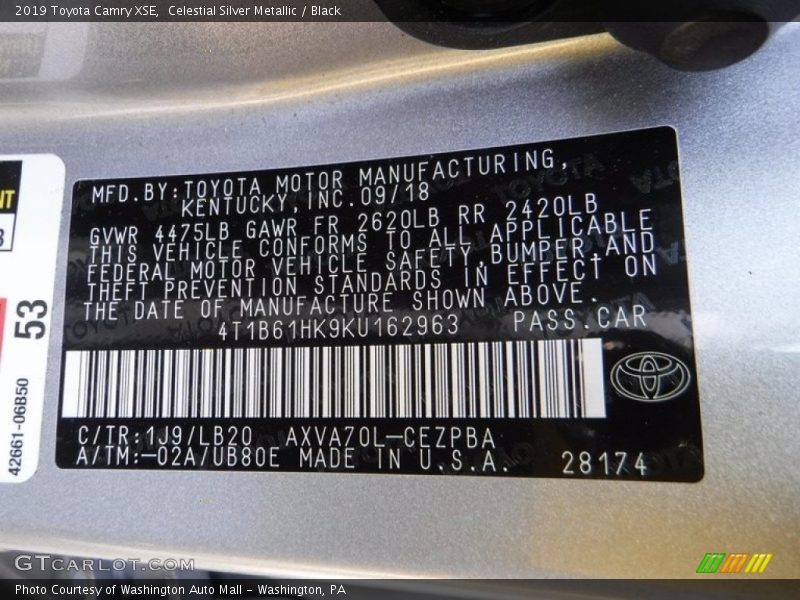 Celestial Silver Metallic / Black 2019 Toyota Camry XSE