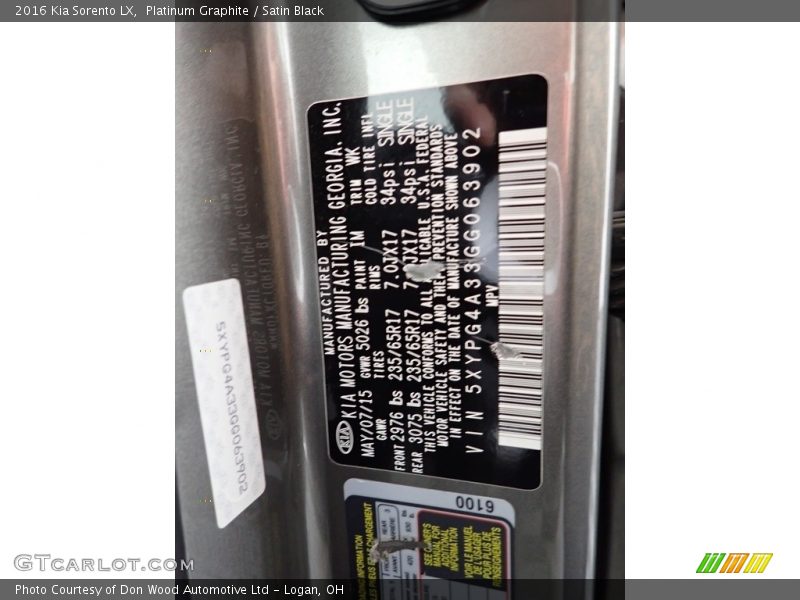 Platinum Graphite / Satin Black 2016 Kia Sorento LX