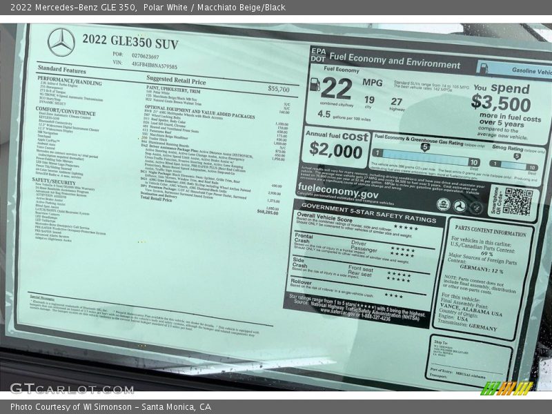  2022 GLE 350 Window Sticker