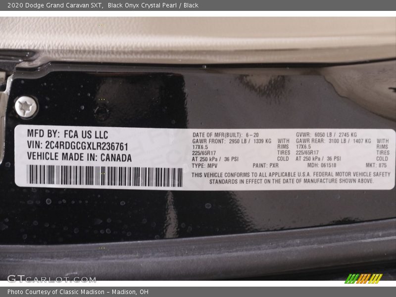 Black Onyx Crystal Pearl / Black 2020 Dodge Grand Caravan SXT