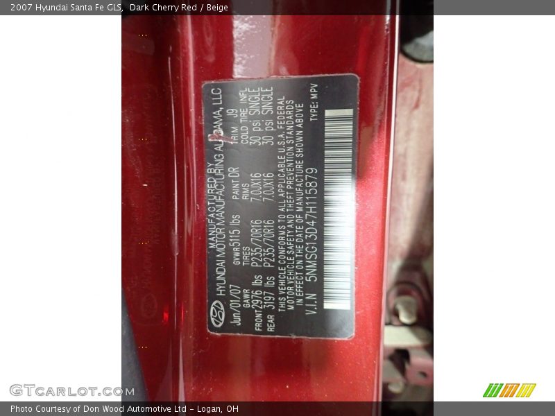Dark Cherry Red / Beige 2007 Hyundai Santa Fe GLS
