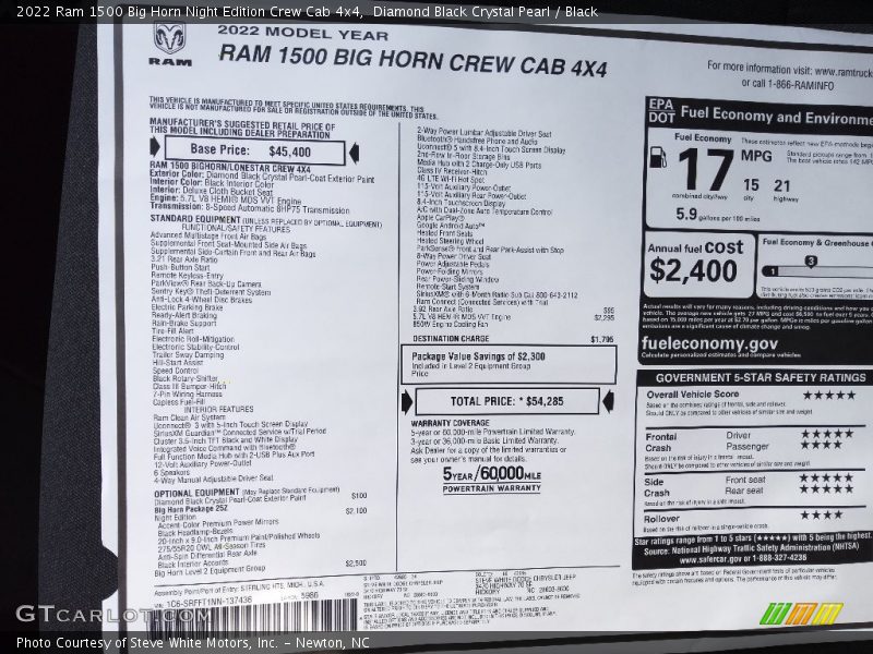 Diamond Black Crystal Pearl / Black 2022 Ram 1500 Big Horn Night Edition Crew Cab 4x4