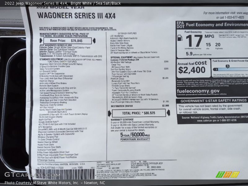  2022 Wagoneer Series III 4x4 Window Sticker