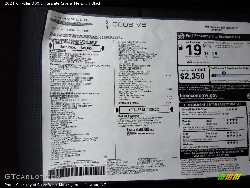  2021 300 S Window Sticker