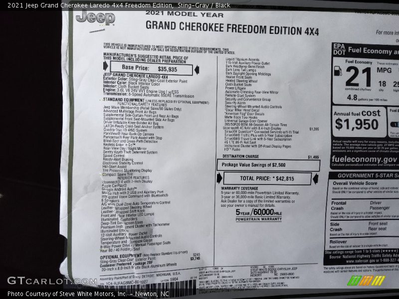Sting-Gray / Black 2021 Jeep Grand Cherokee Laredo 4x4 Freedom Edition