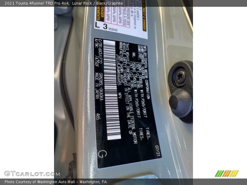 Lunar Rock / Black/Graphite 2021 Toyota 4Runner TRD Pro 4x4
