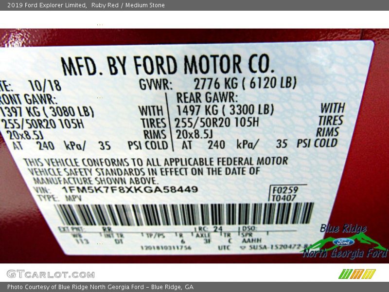 Ruby Red / Medium Stone 2019 Ford Explorer Limited