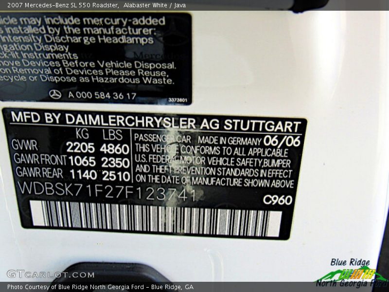 Alabaster White / Java 2007 Mercedes-Benz SL 550 Roadster