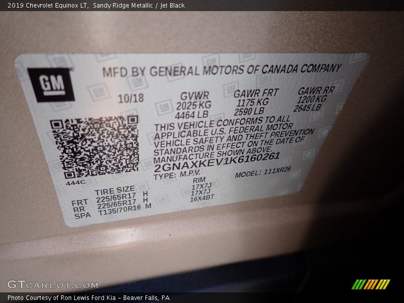 Sandy Ridge Metallic / Jet Black 2019 Chevrolet Equinox LT