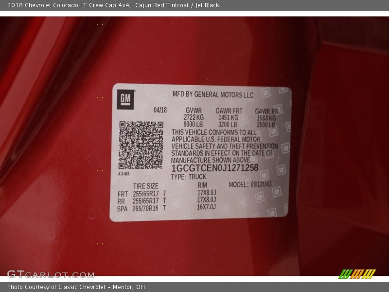 Cajun Red Tintcoat / Jet Black 2018 Chevrolet Colorado LT Crew Cab 4x4