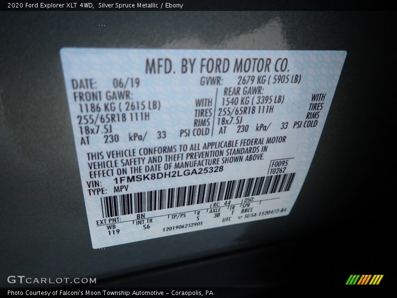2020 Explorer XLT 4WD Silver Spruce Metallic Color Code BN