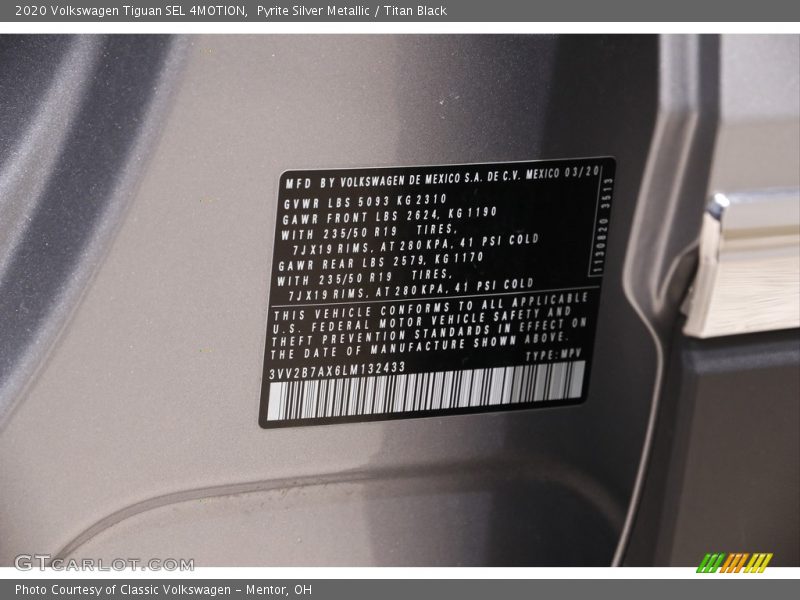 Pyrite Silver Metallic / Titan Black 2020 Volkswagen Tiguan SEL 4MOTION