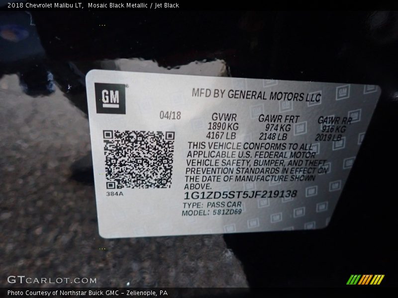 Mosaic Black Metallic / Jet Black 2018 Chevrolet Malibu LT