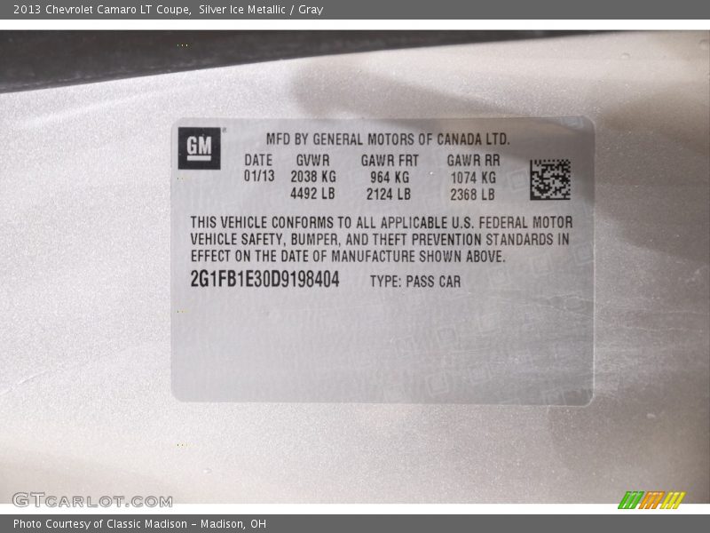 Silver Ice Metallic / Gray 2013 Chevrolet Camaro LT Coupe