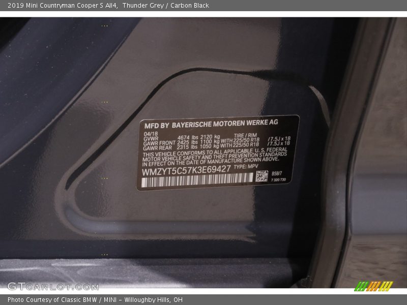 Thunder Grey / Carbon Black 2019 Mini Countryman Cooper S All4