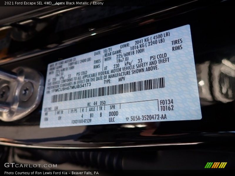 Agate Black Metallic / Ebony 2021 Ford Escape SEL 4WD