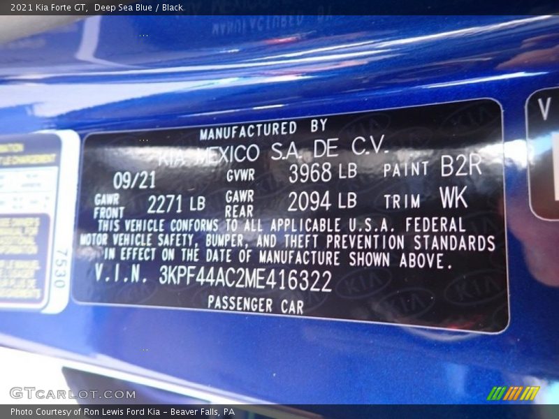 2021 Forte GT Deep Sea Blue Color Code B2R