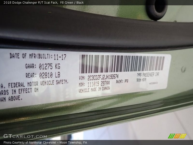 F8 Green / Black 2018 Dodge Challenger R/T Scat Pack