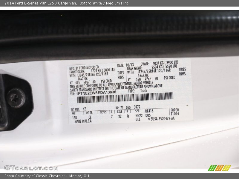 Oxford White / Medium Flint 2014 Ford E-Series Van E250 Cargo Van