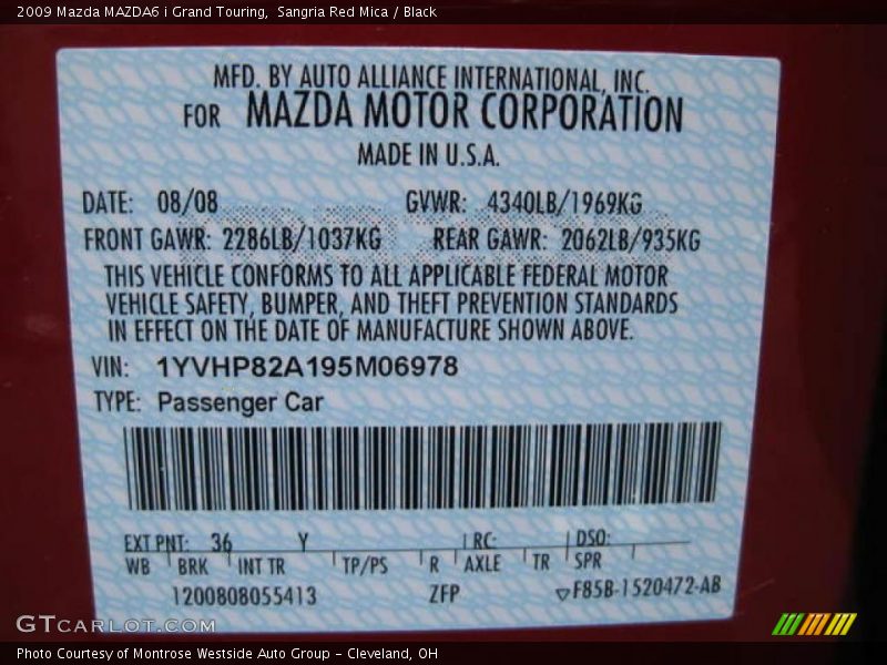 Sangria Red Mica / Black 2009 Mazda MAZDA6 i Grand Touring