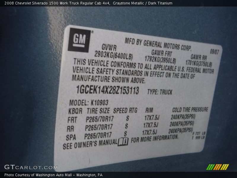 Graystone Metallic / Dark Titanium 2008 Chevrolet Silverado 1500 Work Truck Regular Cab 4x4
