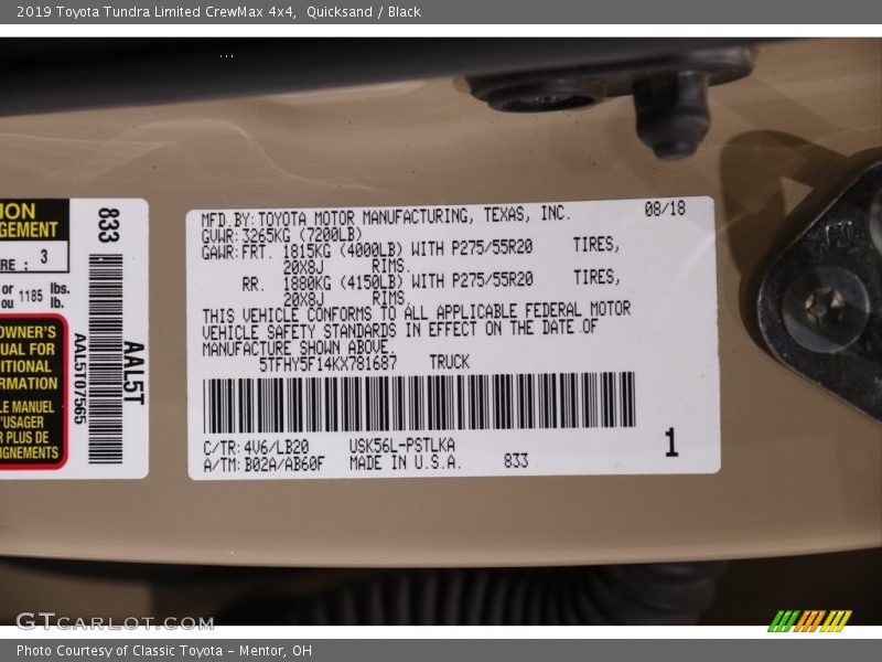 Quicksand / Black 2019 Toyota Tundra Limited CrewMax 4x4