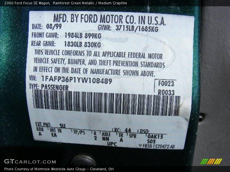 Rainforest Green Metallic / Medium Graphite 2000 Ford Focus SE Wagon