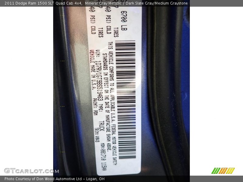 Mineral Gray Metallic / Dark Slate Gray/Medium Graystone 2011 Dodge Ram 1500 SLT Quad Cab 4x4