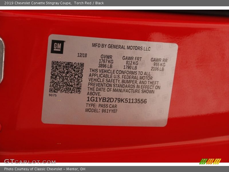 Torch Red / Black 2019 Chevrolet Corvette Stingray Coupe