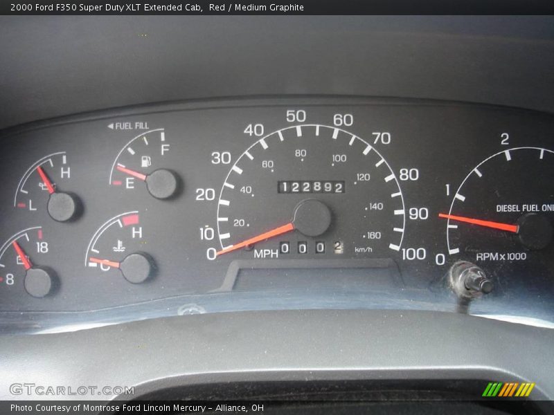 Red / Medium Graphite 2000 Ford F350 Super Duty XLT Extended Cab