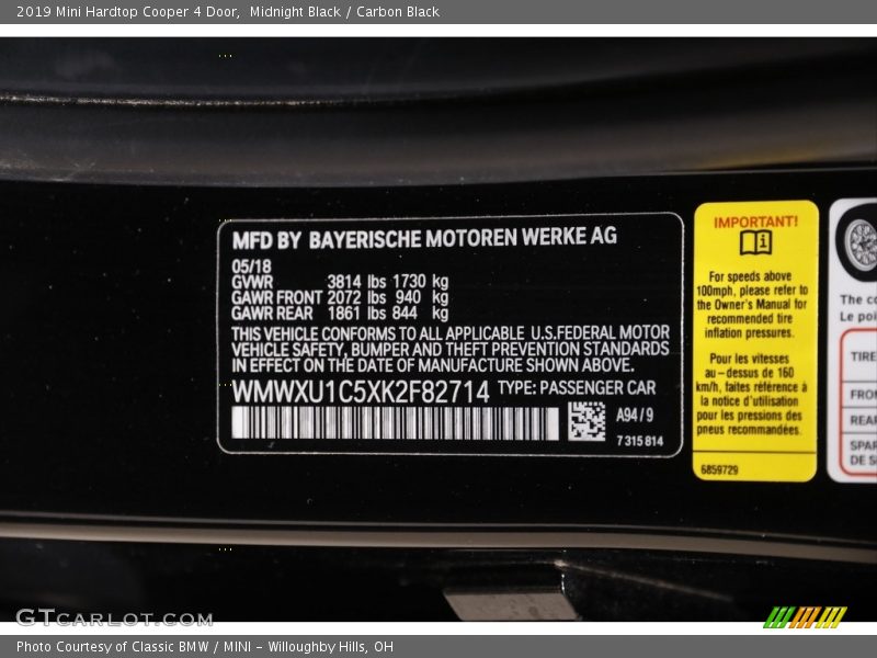 Midnight Black / Carbon Black 2019 Mini Hardtop Cooper 4 Door