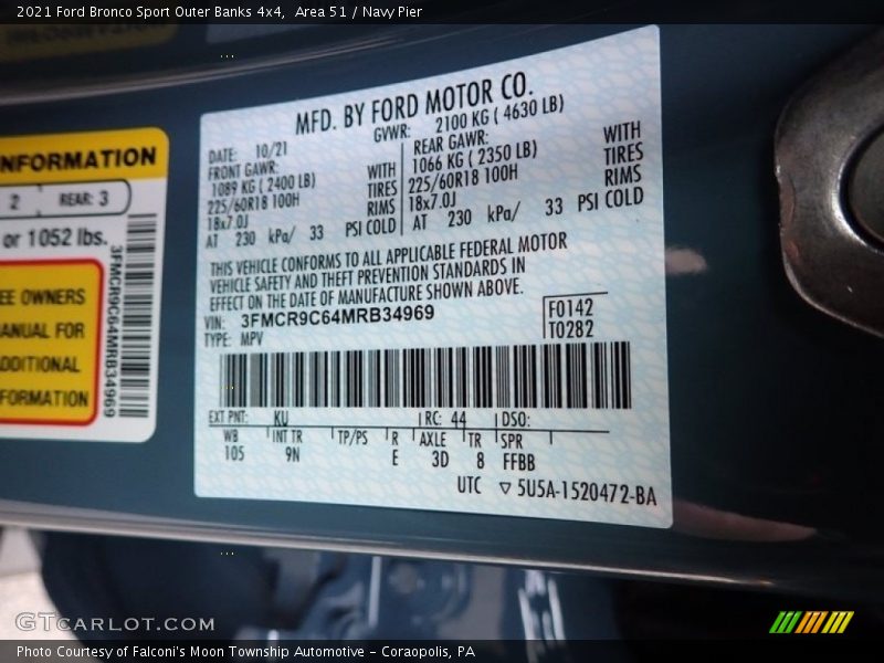 2021 Bronco Sport Outer Banks 4x4 Area 51 Color Code KU