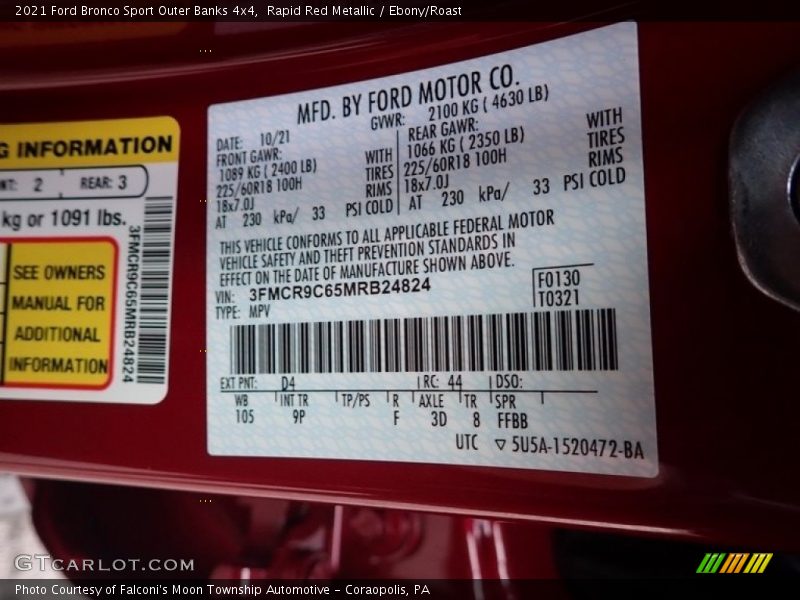 2021 Bronco Sport Outer Banks 4x4 Rapid Red Metallic Color Code D4