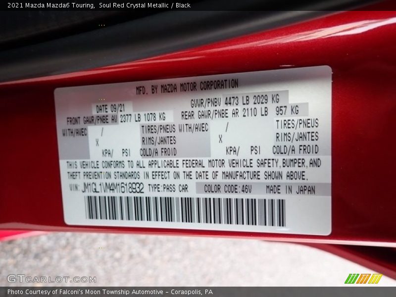 Soul Red Crystal Metallic / Black 2021 Mazda Mazda6 Touring