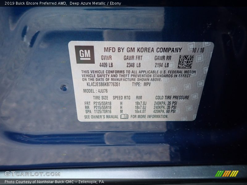 Deep Azure Metallic / Ebony 2019 Buick Encore Preferred AWD