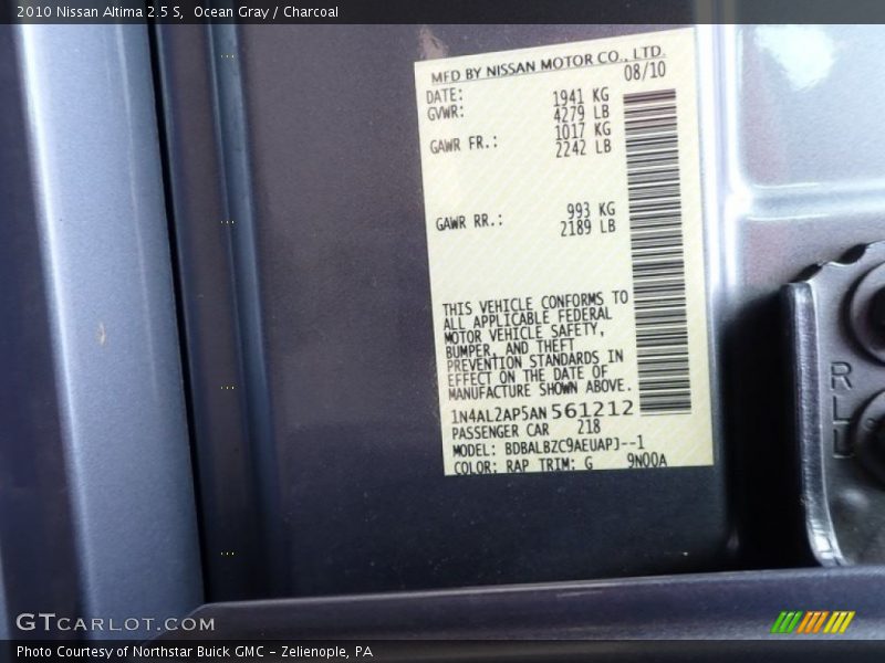Ocean Gray / Charcoal 2010 Nissan Altima 2.5 S
