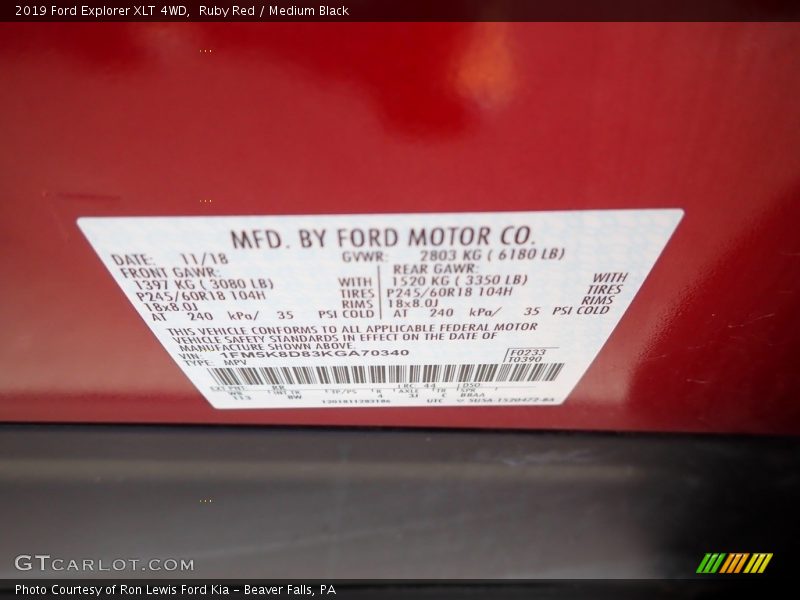 Ruby Red / Medium Black 2019 Ford Explorer XLT 4WD
