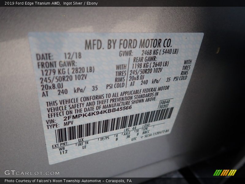 Ingot Silver / Ebony 2019 Ford Edge Titanium AWD