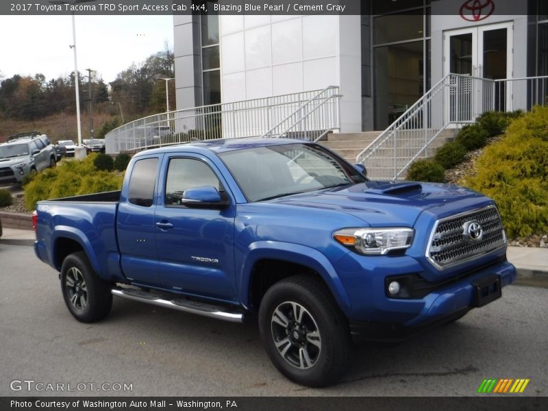 Blazing Blue Pearl / Cement Gray 2017 Toyota Tacoma TRD Sport Access Cab 4x4