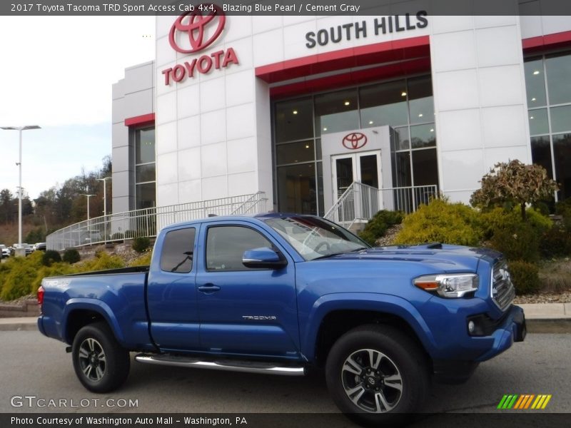 Blazing Blue Pearl / Cement Gray 2017 Toyota Tacoma TRD Sport Access Cab 4x4