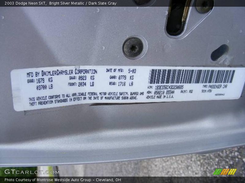 Bright Silver Metallic / Dark Slate Gray 2003 Dodge Neon SXT