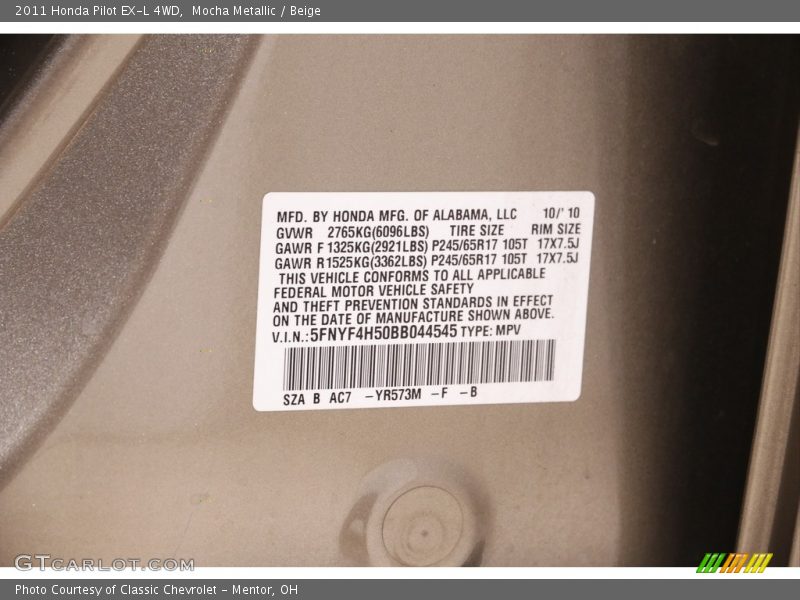Mocha Metallic / Beige 2011 Honda Pilot EX-L 4WD