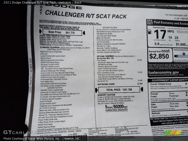  2021 Challenger R/T Scat Pack Window Sticker